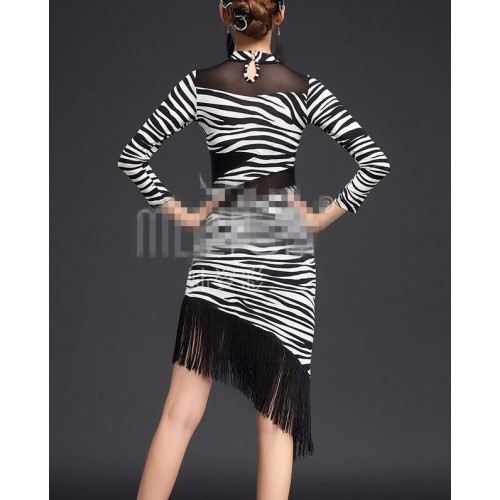 Leopard zebra printed long sleeves Sexy Cheap Latin Dance Dress Women Professional Latin Skirt Samba Dance Latin Salsa Dresses